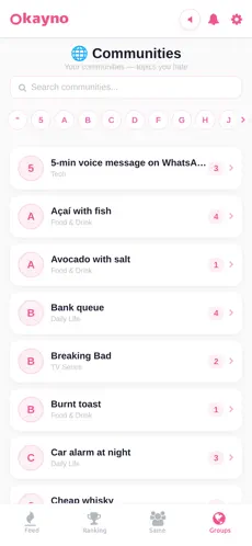 Comunidades Okayno app screenshot — Comunidades