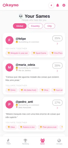 Seus iguais Okayno app screenshot — Seus iguais